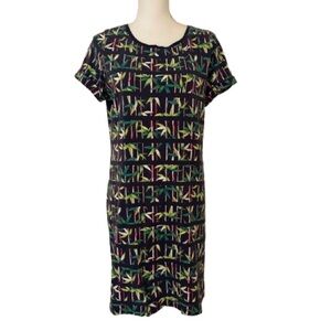 Tommy Bahama Black Midi Dress with Green and Yellow Bamboo Print